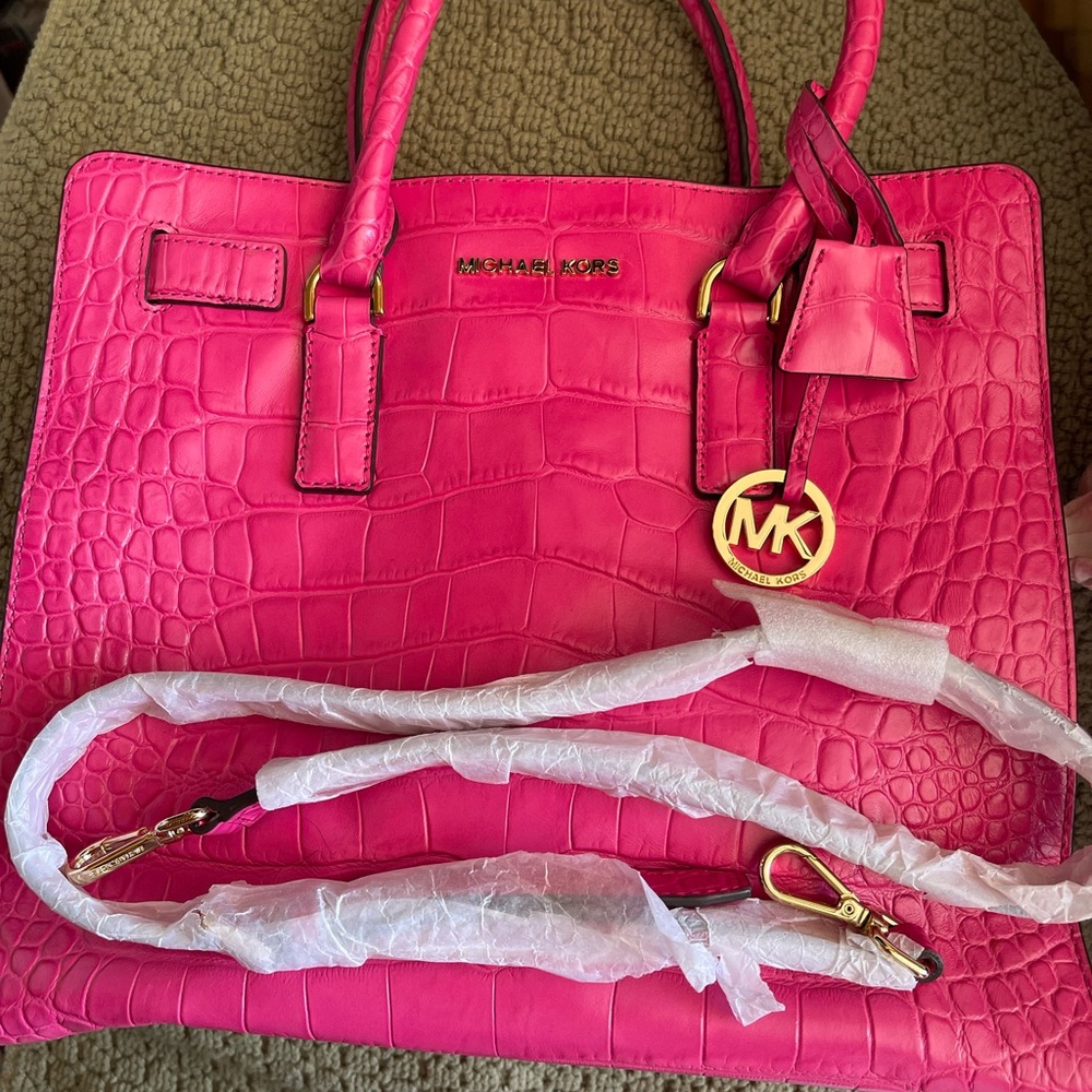 Michael Kors Pink Croc-Embossed Shoulder Bag